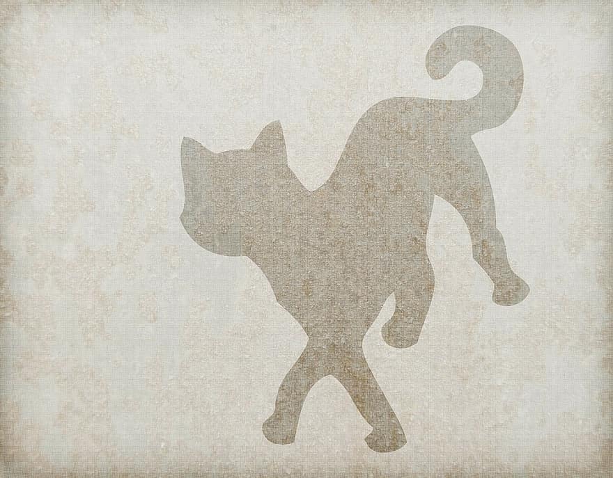 kočka, Kočkovitý, koťátko, kreslená pohádka, silueta, obrys, tvar, vinobraní, starý, letitý, prádlo
