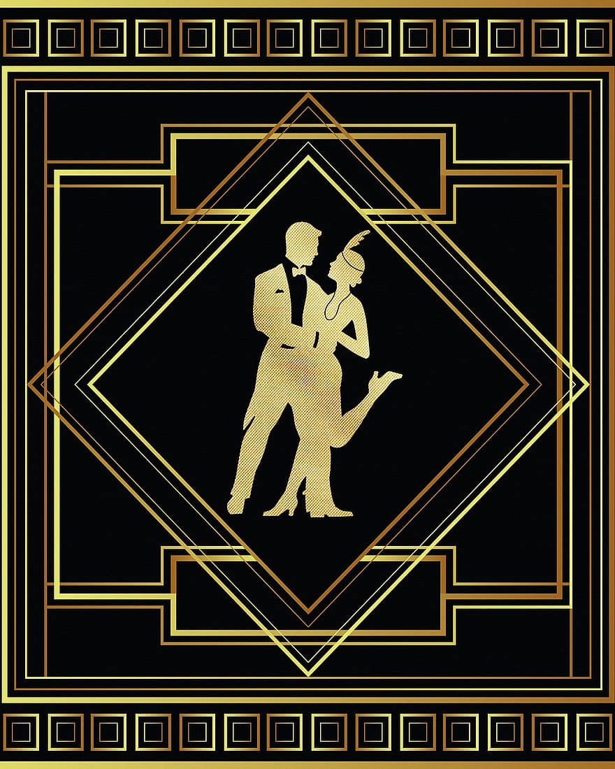 Flapper pár, 1920, Gatsby, art deco, párosít, légycsapó, emberek, retro, szüret, party, divat