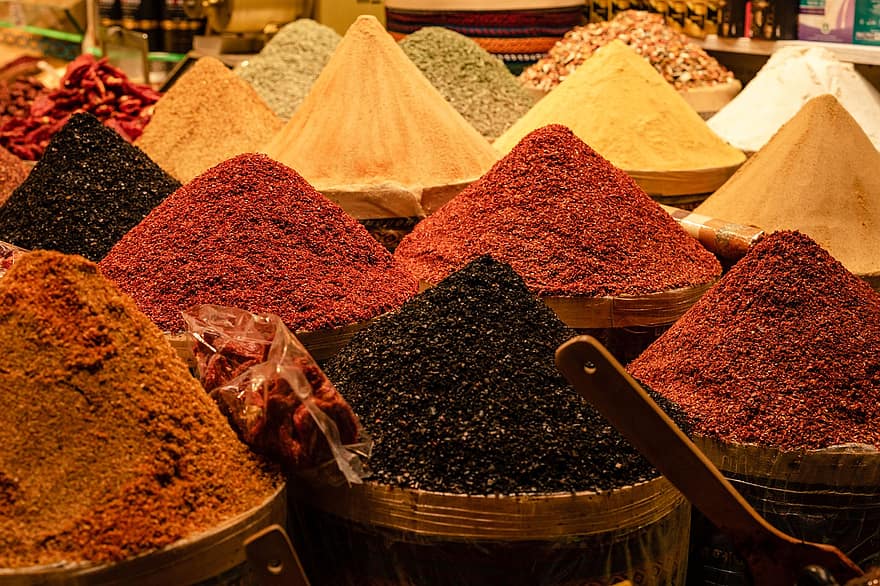 krydder, marked, smak, ingredienser, butikk, basar, tradisjonell, aromatiske, eksotisk, paprika, pepper