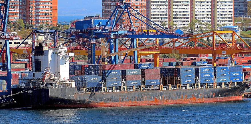 kontenerowiec, naczynie, Port, przemysłowy, ładunek, transport, nautyczny, Logistyka