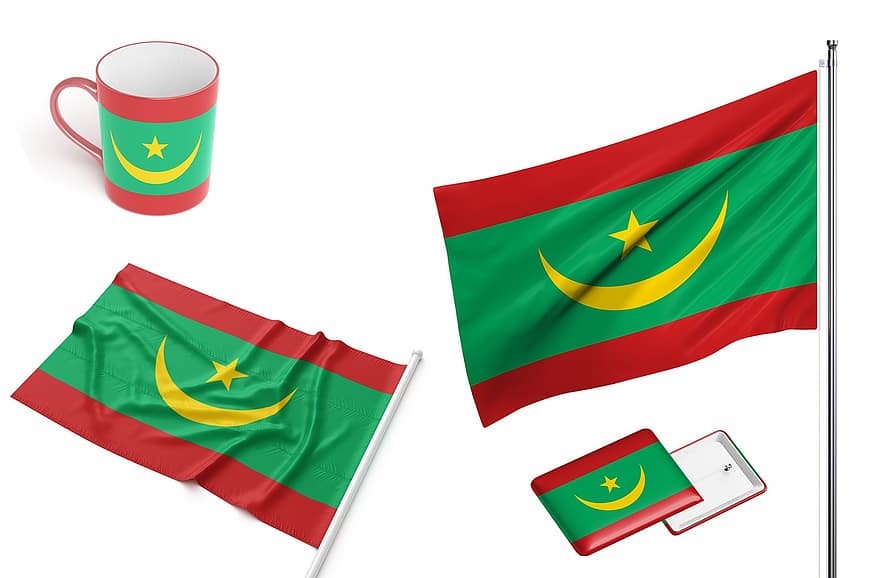 Mauritania, país, bandera, nacional, vaso, diseño, identidad