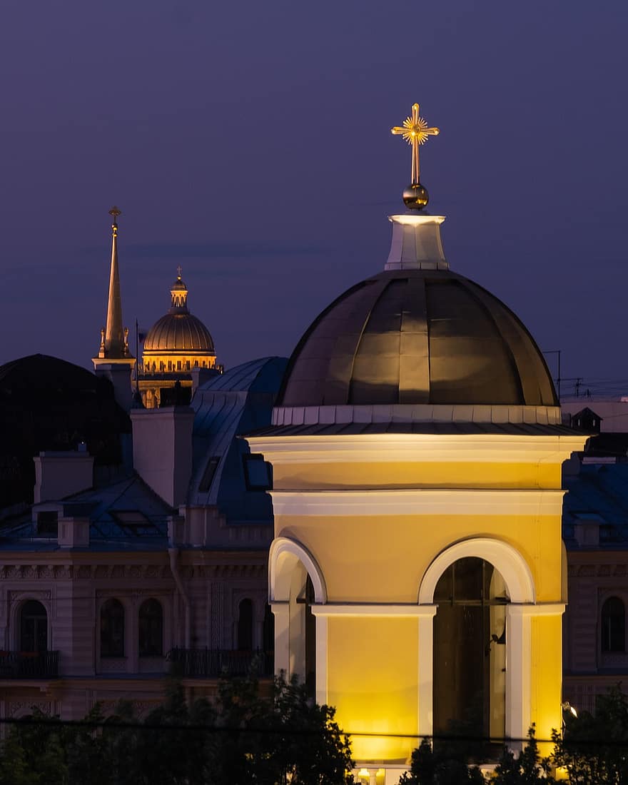 templom, éjszaka, Szentpétervár