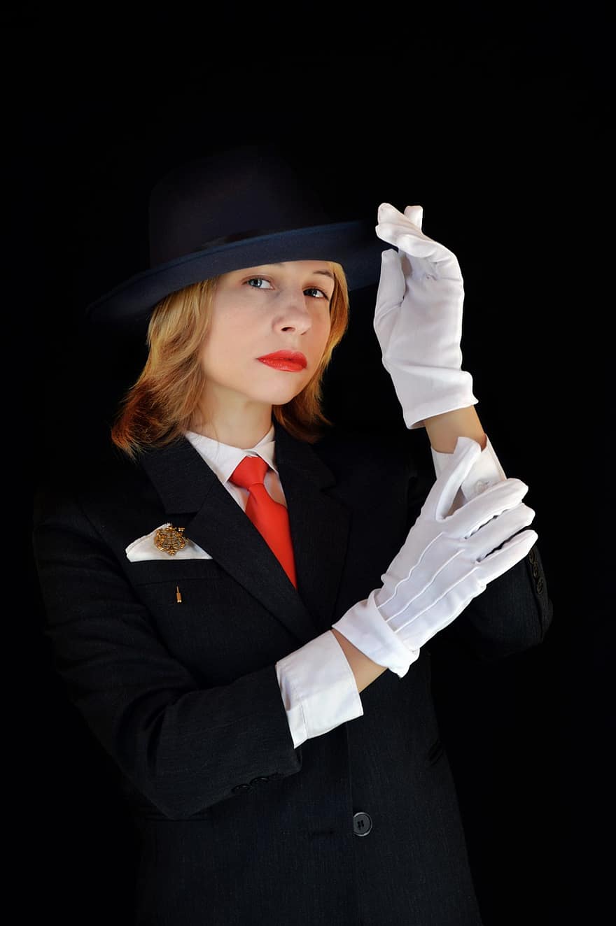 mulher, terno, chapéu, smoking, o negócio, estilo, elegante, formal, gravata, Tailcoat