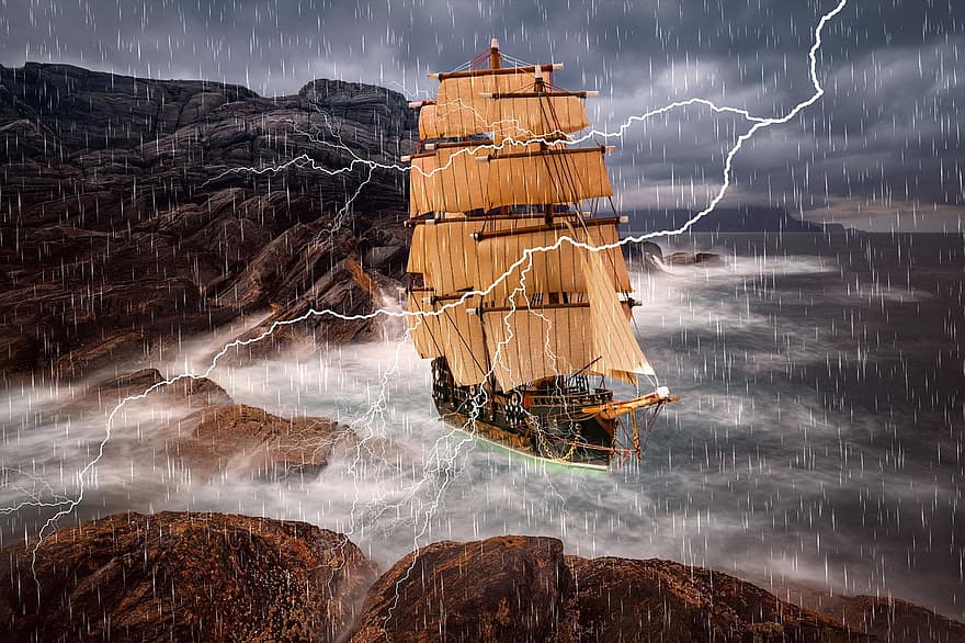 deszcz, burza, grzmot, klimat, promień, paść się, łódź, Fantazja, dramatyczny