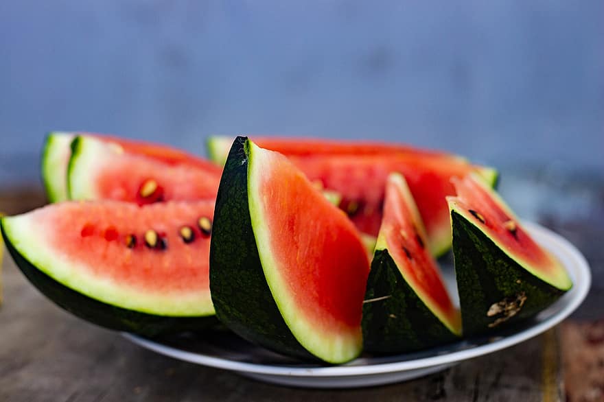 vattenmelon, frukt, skivor, skivad vattenmelon, mat, efterrätt, mellanmål, saftig, ljuv, välsmakande, organisk