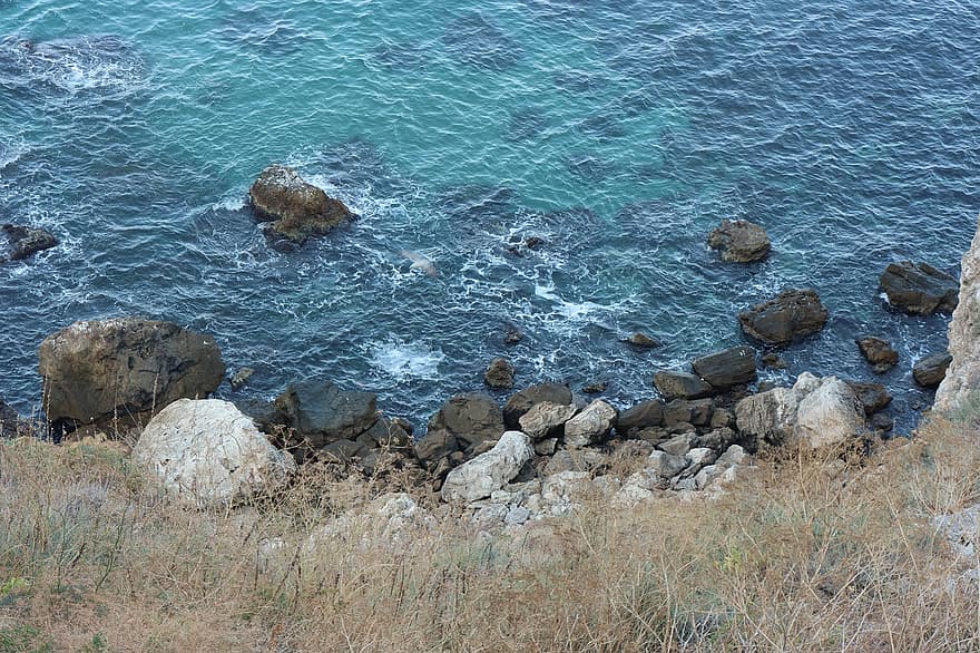 jūros, pakrantėje, akmenys, vanduo, bangos