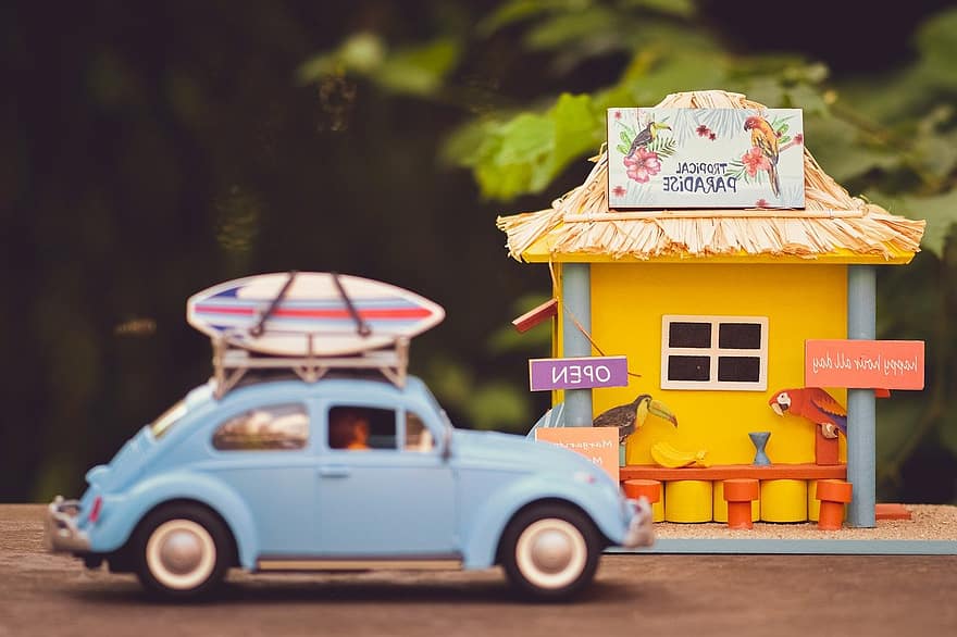 les vacances, Voyage, vw, Volkswagen, scarabée, voiture, jouet, petit, été, transport, multi couleur
