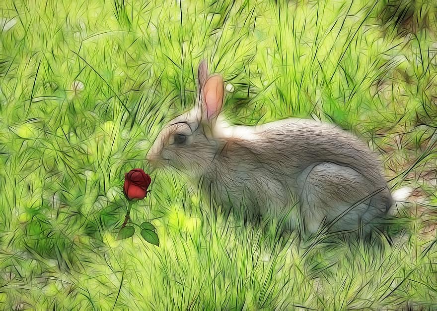 pattedyr, kanin, illustration, ører, digital, dyr