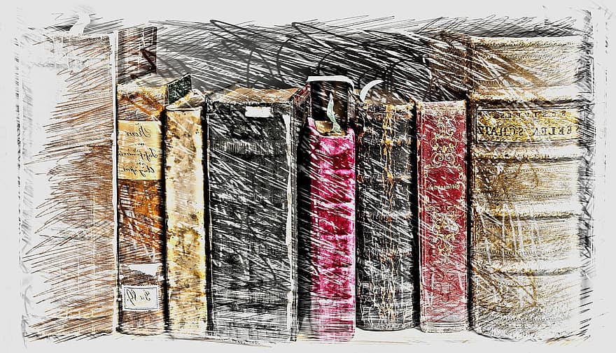 könyv, olvas, régi, irodalom, rajz, színes, oldalak, könyvek, könyvespolc, régi könyvek, borító