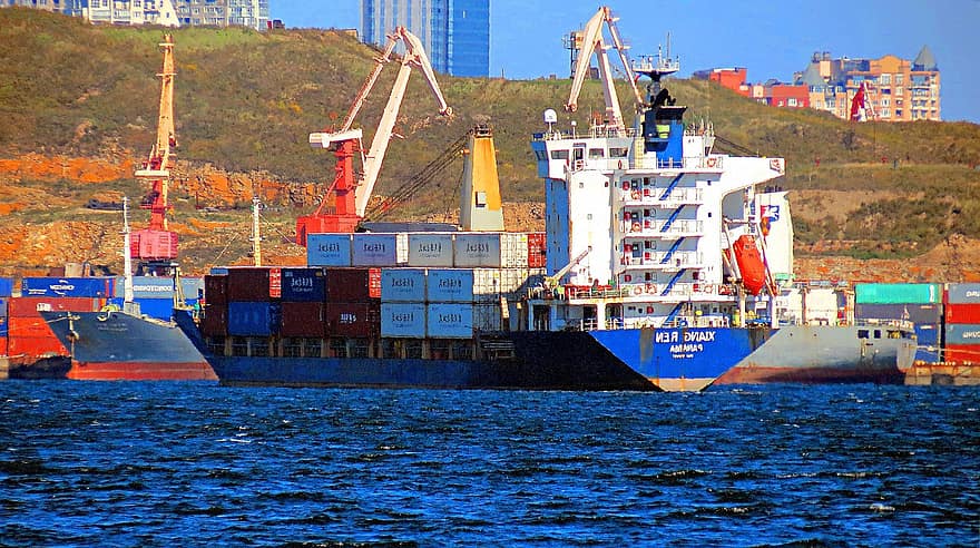 nautisk, flotta, fartyg, transport, containerfartyg, hamn