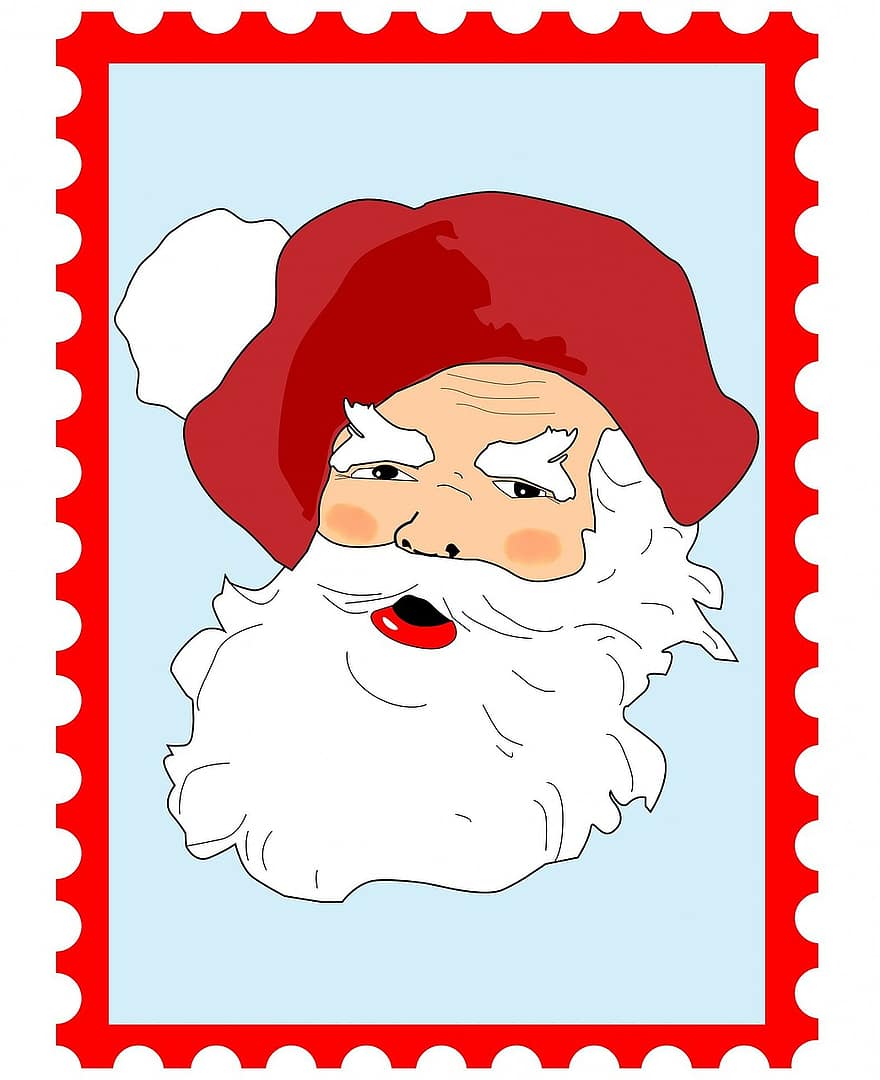 Santa, Babbo Natale, Natale, affrancatura, francobollo, Vintage ▾, rosso, cappello, bianca, barba, sopracciglia