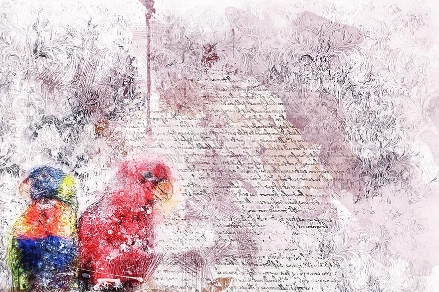 pappagallo, uccello, lorikeet, arte, astratto, artistico, acquerello, natura, collage, Vintage ▾, design