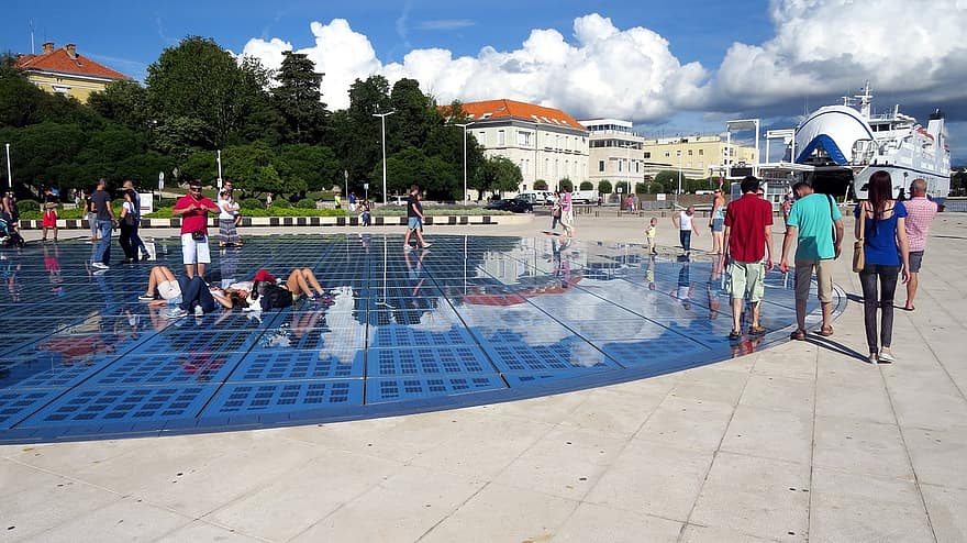 Zadar, kroatien, sommer, helligdage, turisme, solpaneler, spejl, afspejling, skyer, hvile, ferie