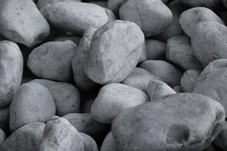 ciottoli, pietre, rocce, bianco e nero, pietra, avvicinamento, sfondi, roccia, ciottolo, mucchio, modello