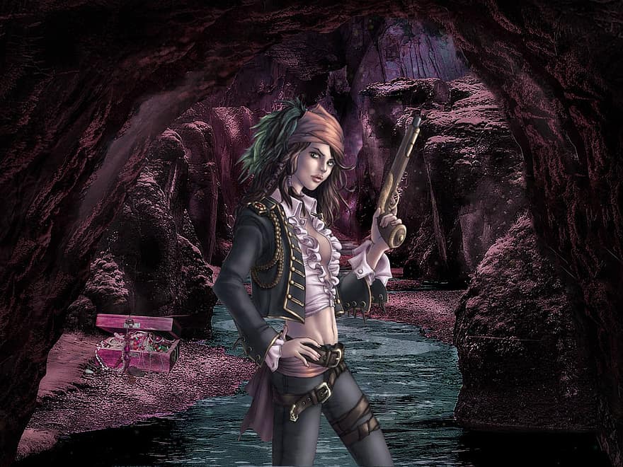 жена, пират, пещера, фантазия