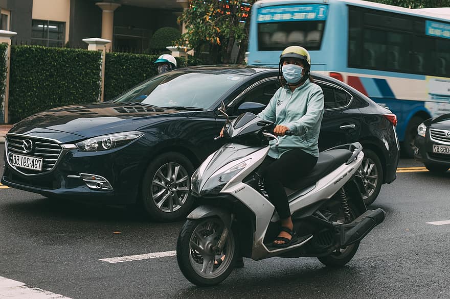 ulice, městský život, Vietnam, nha trang, přeprava, auto, dopravy, řízení, muži, motocykl, Rychlost
