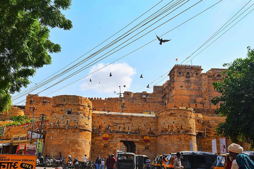 fort, historisch, mijlpaal, toerisme, jaisalmer, rajasthan, architectuur