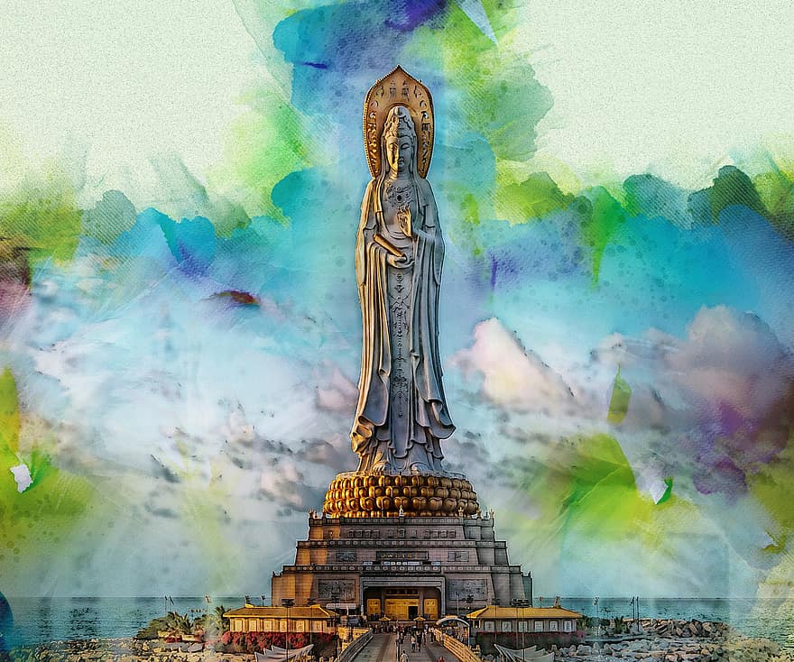 Budas statuja, svētnīca, piemineklis, pludmale, promenāde, reliģiju, kultūras, slavenā vieta, statuja, garīgums, budisms