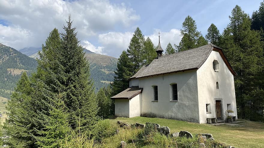 capilla, naturaleza, campo, viaje, exploración, al aire libre, peregrino, Suiza, bosque, montañas, Alpes