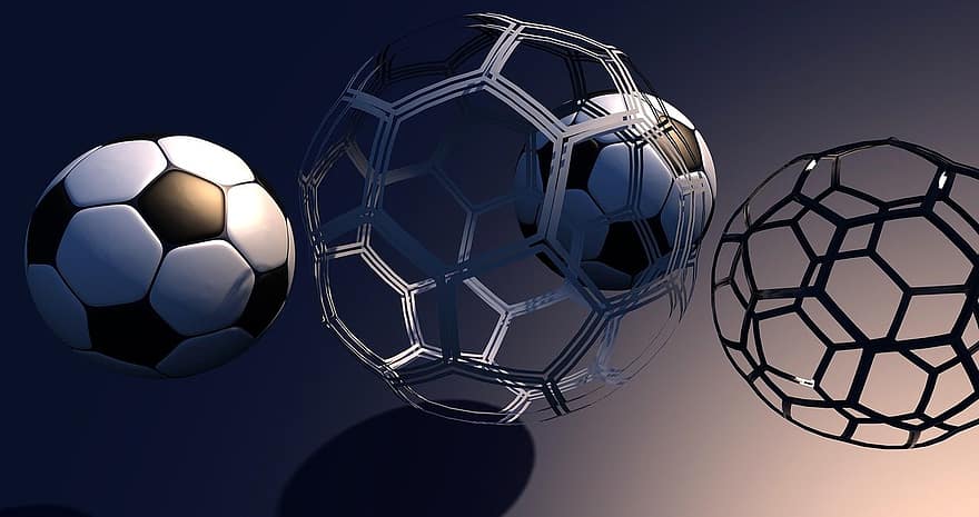 fotboll, fulleren, geometri, abstrakt, konstruktion, regelbundet, grafisk, mönster, blå, bakgrund