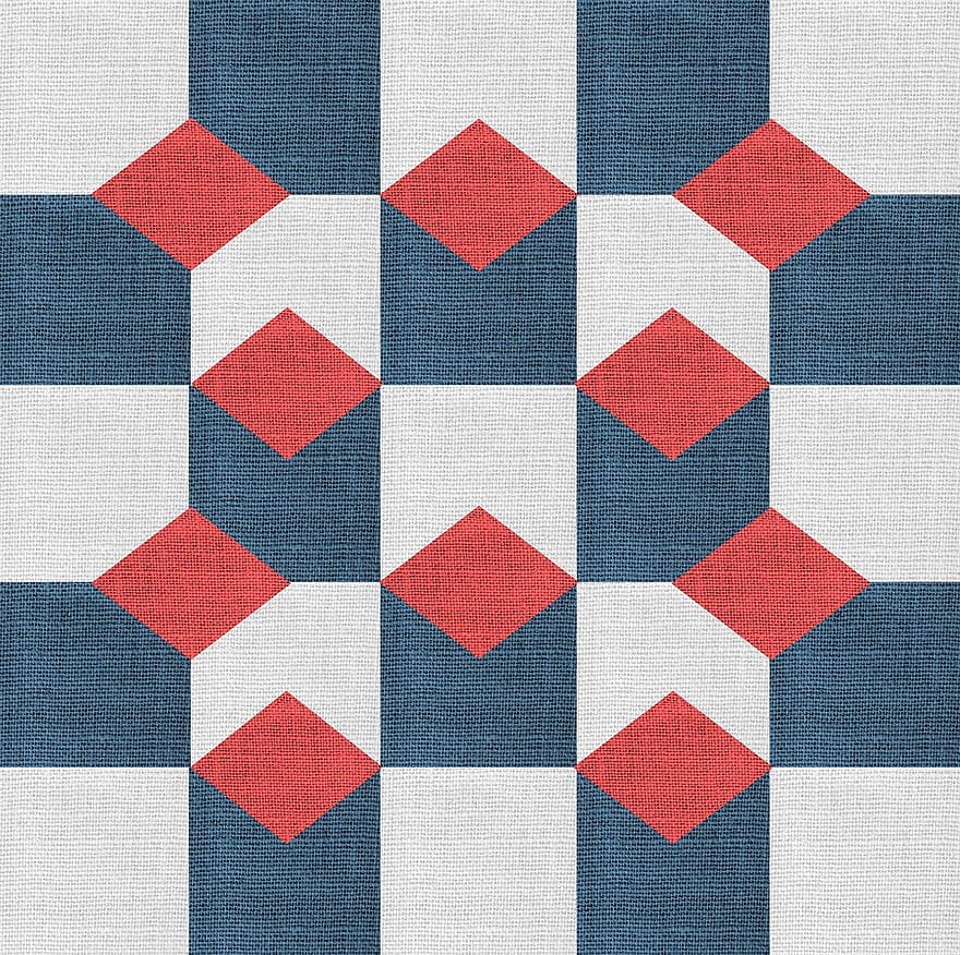 tkanina, textura, geometrický, vzor, námořnictvo, světlo, modrý, Červené, diamant, blok, náměstí