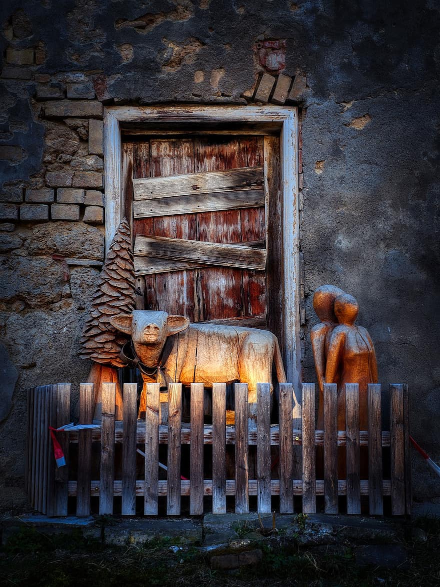 puerta, bloqueado, Esculturas de vaca, portón, madera, fuego, fenomeno natural, antiguo, llama, culturas, adentro