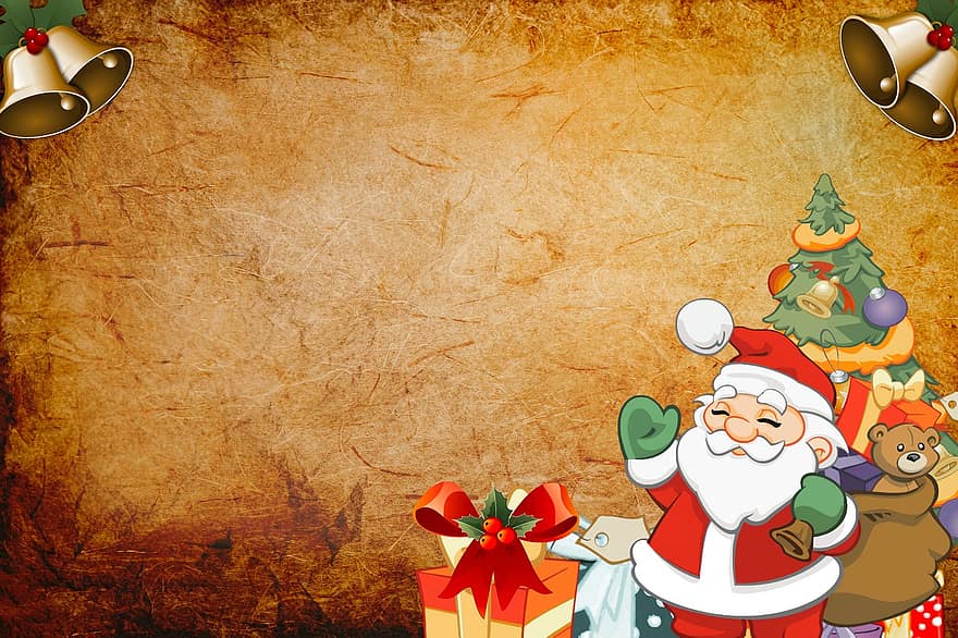Santa, Claus, Hintergrund, Baum, Jahr, Neu, Weihnachten, fröhlich, Pergament, Karte, Brief