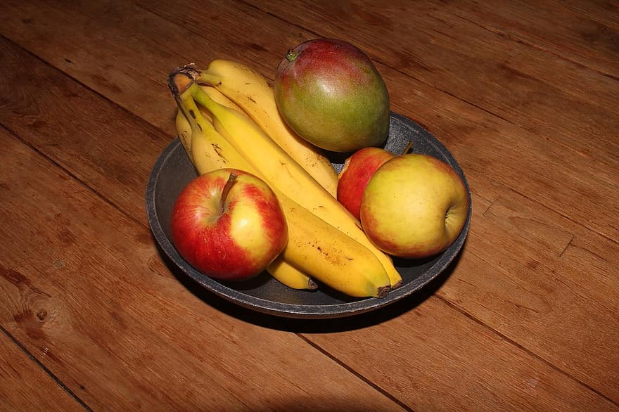 банан, яблуко, оболонка, дерево