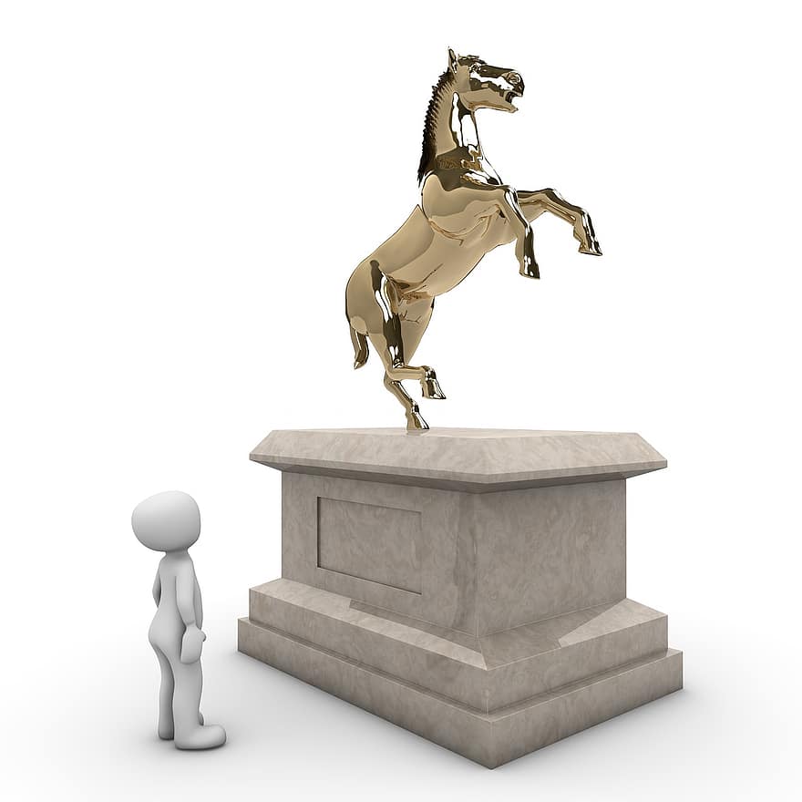 piemineklis, zirgs, spēkā, pasaulē, metāla, skulptūra, orientieris