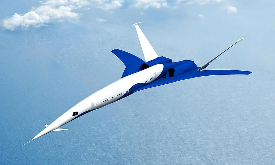 Boeing, aereo supersonico, Jet, cielo, nuvole, arte, disegno, al di fuori