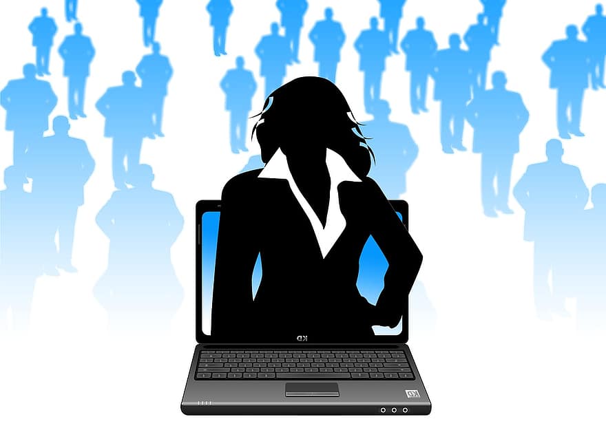Laptop, Monitor, Businesswoman, Businessman, Group, Management Style, Leadership, Margin, Success, Arrow, Top