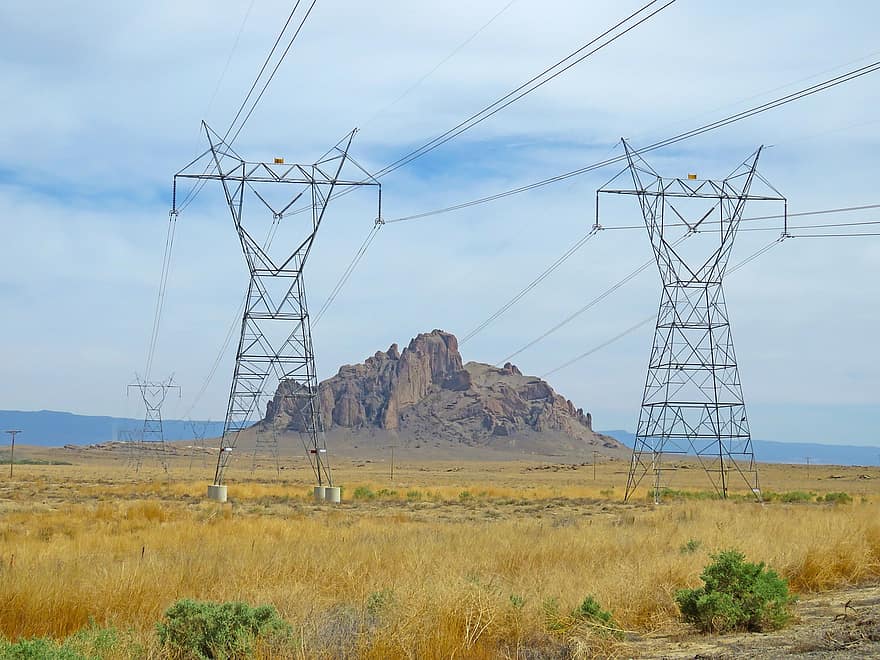 High Tension Wires, Technology, Electrical Towers, Electric Lines, Engineering, Landscape, Dual Lines, Desert, electricity, fuel and power generation, power line
