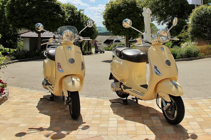 vespa, motorfiets, motor scooter, tweewielig voertuig, vespa scooter, bromfiets, voertuig, Italië