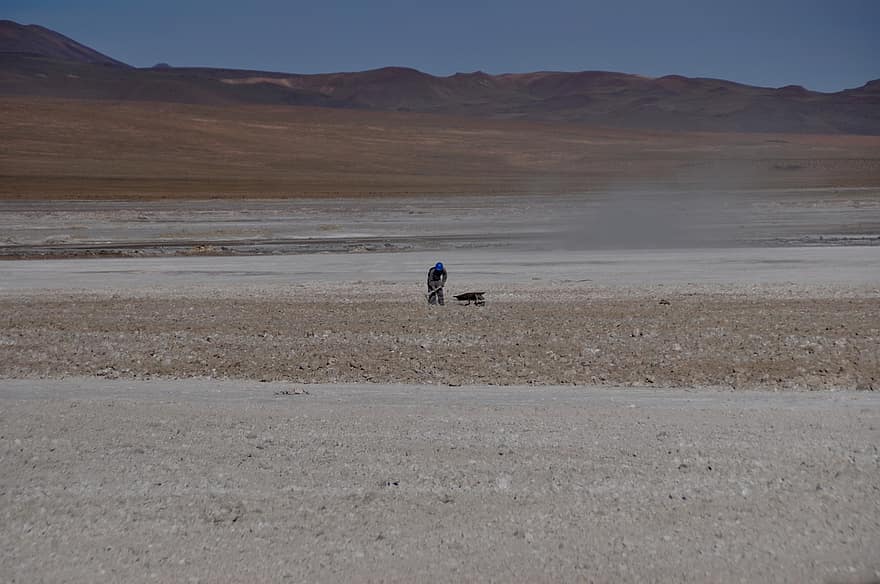 Miner, Borax, Bolivia, Travel, sand, landscape, men, mountain, walking, adventure, water