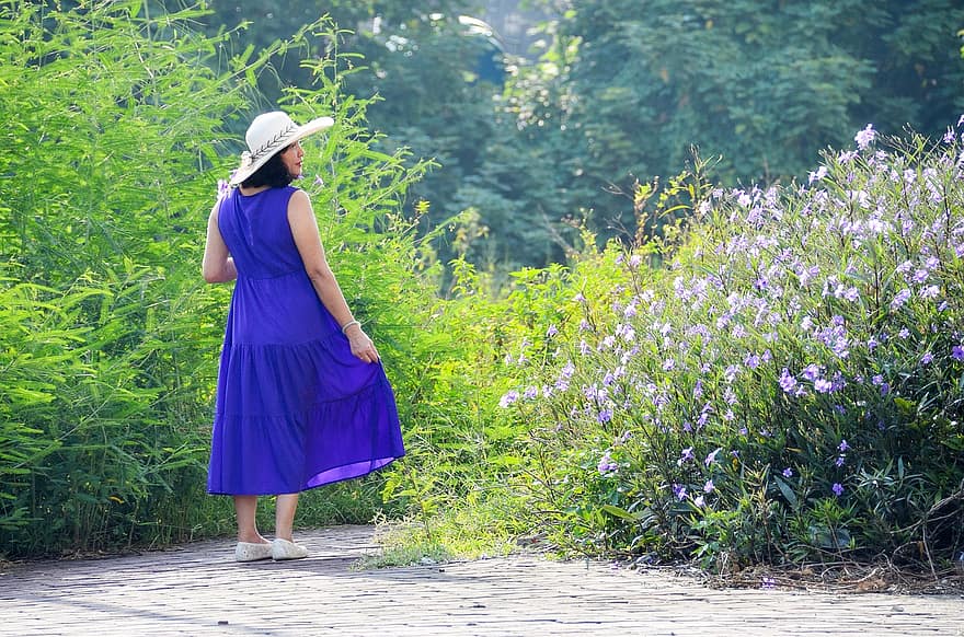 Purple Dress, Purple Flowers, Girl, Woman, Lady, Female, Asian Girl, Vietnamese Girl, Flower Fields, Blooming