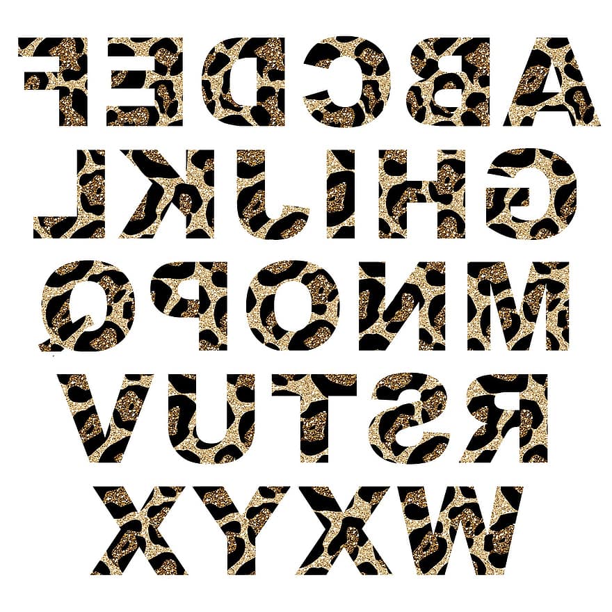 alfabet, brief, abc, luipaard, kat, schitteren, glam, goud, stoutmoedig, dier, patroon
