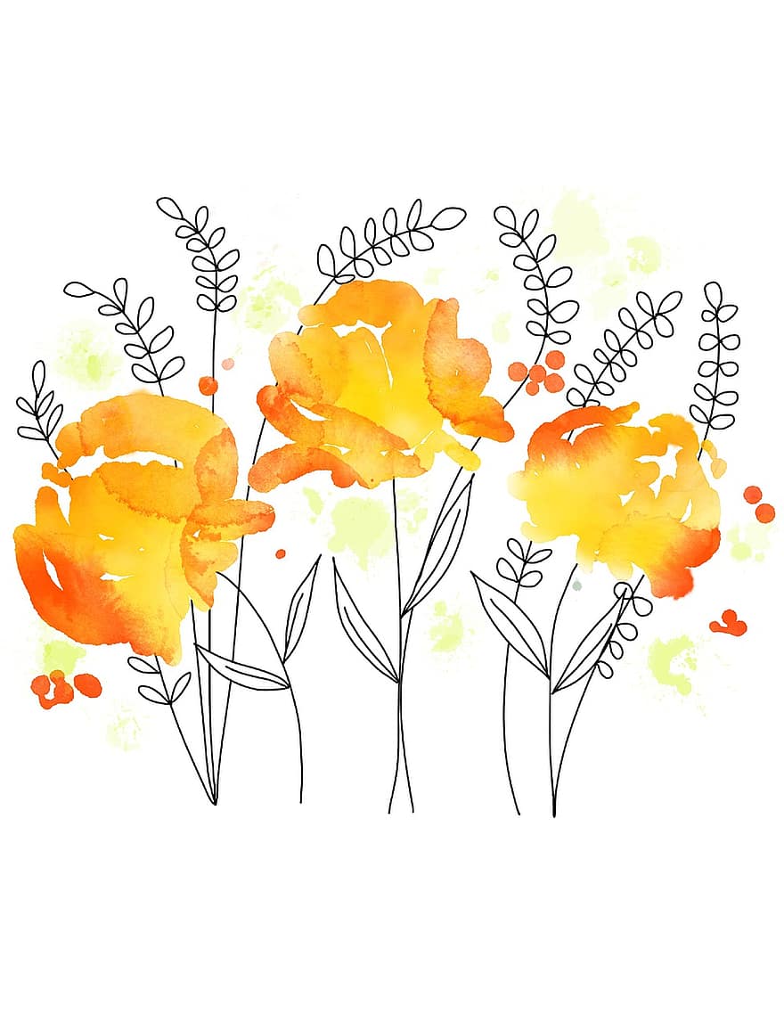 Akvarell blomster, Akvarell blomst, vannfarge, vår, kreativitet, børster, design, fargerik, maling, floral, natur