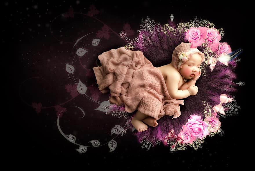 bebé, rosas, las flores, romántico, linda, floración, fondo, niño, color rosa, pequeña, antecedentes