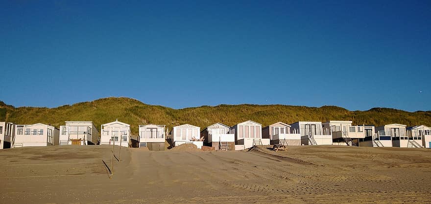 ビーチ、砂、海、北海、海岸、家、休日、夏、休暇、海岸線、ビーチ小屋