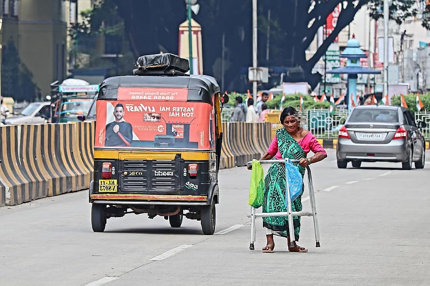 India, Human, Inclusion, Old Woman, Woman, Disabled, Bad, Disability, Road, Dangerous, Female