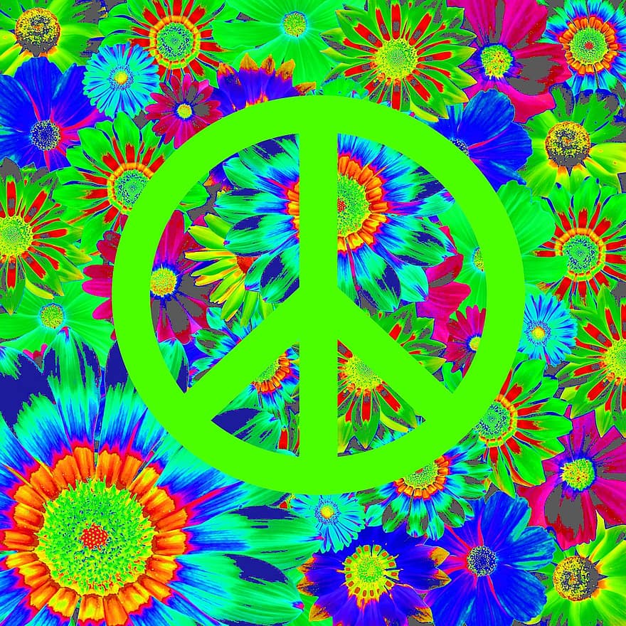 harmonie, vrede, retro, kleurrijk, grafisch, gemeenschap, liefde vrede, saamhorigheid