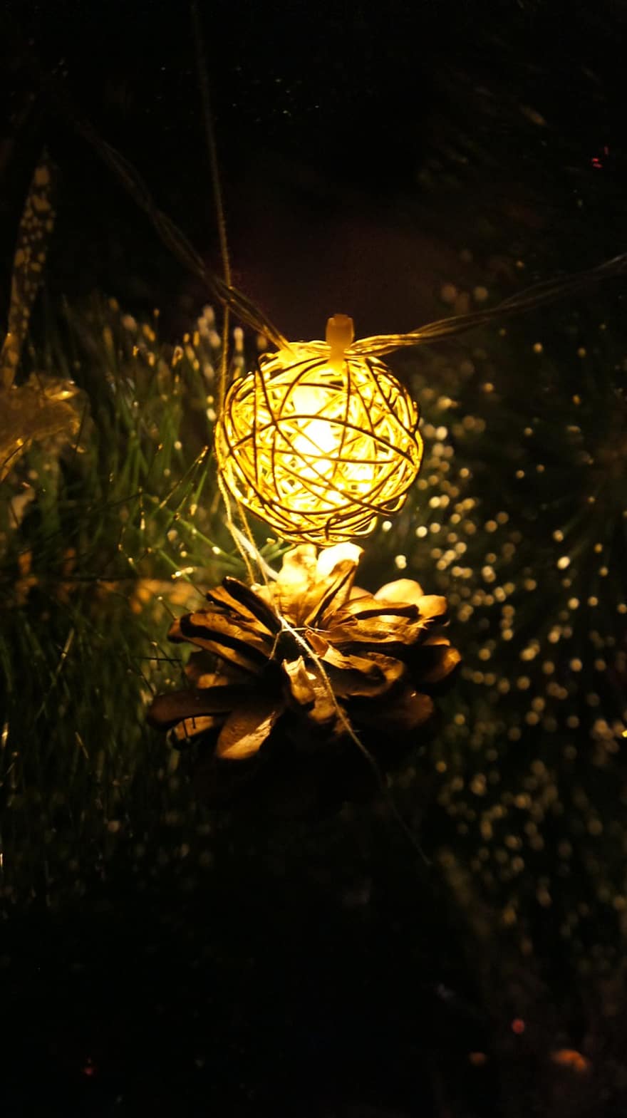 năm mới, đèn, vòng hoa, cây bách tung, trang trí, lễ kỷ niệm, đêm, tầng lớp, cận cảnh, mùa đông, Mùa