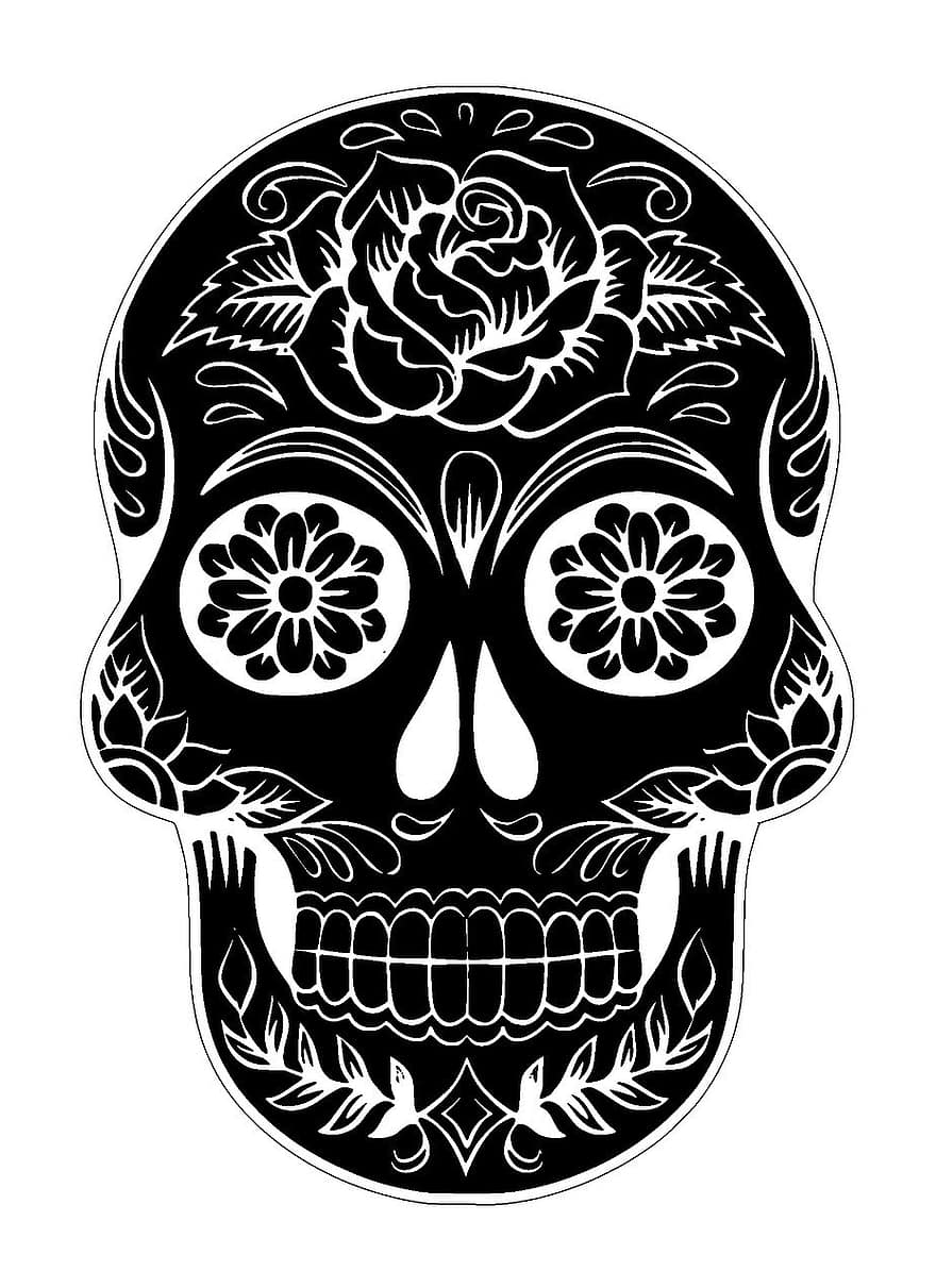 череп, цукровий череп, татуювання, Хеллоуїн, прикраса, символ, моторошний, візерунок, орнамент, дизайн, смерть
