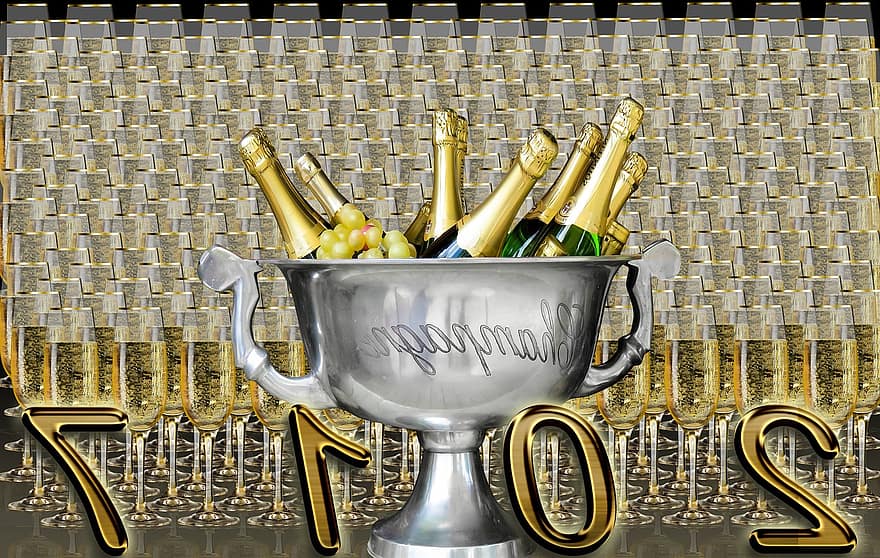 naujasis 2017 metai, šampanas, Naujųjų metų vakaras, šventė, vakarėlis, Naujųjų metų diena, gerti, atsukti, šampano stiklas, Naujieji metai, 2017 m