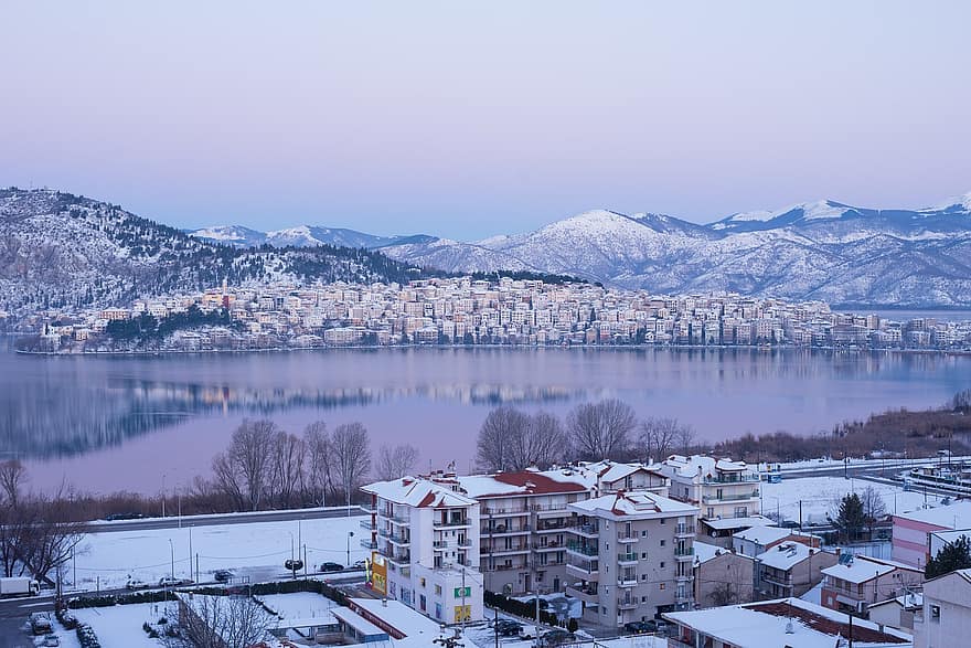 cielo, naturaleza, increíble, clima, Kastoria, Grecia, nubes, nieve, montaña