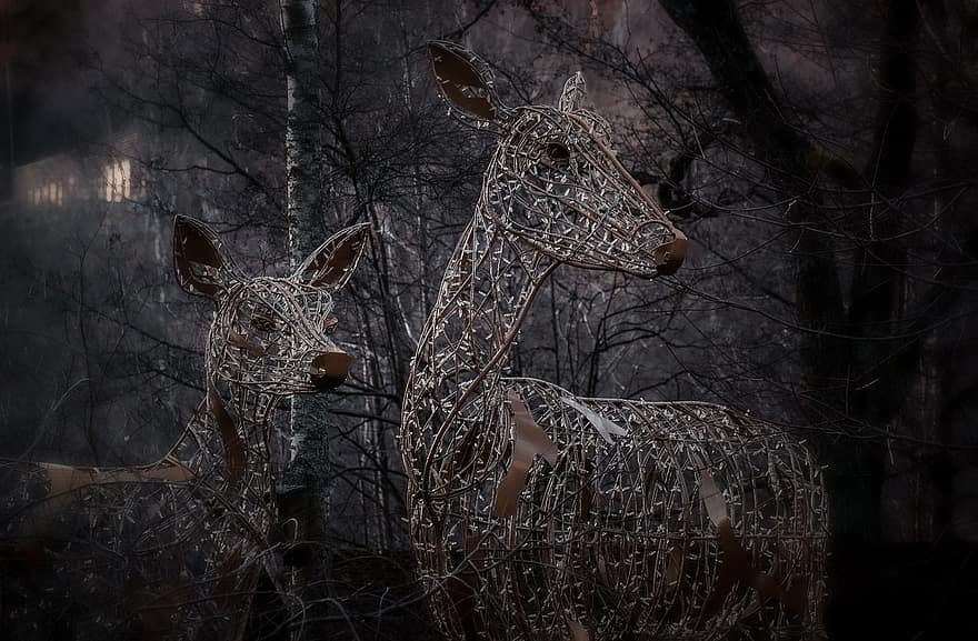 Deer, Decoration, Display, Animal, animals in the wild, forest, close-up, horned, animal head, winter, tree