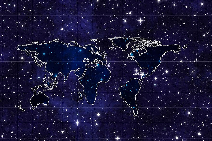 kontinenter, stjerne, klassifisering, natt, jord, verden, rom, univers