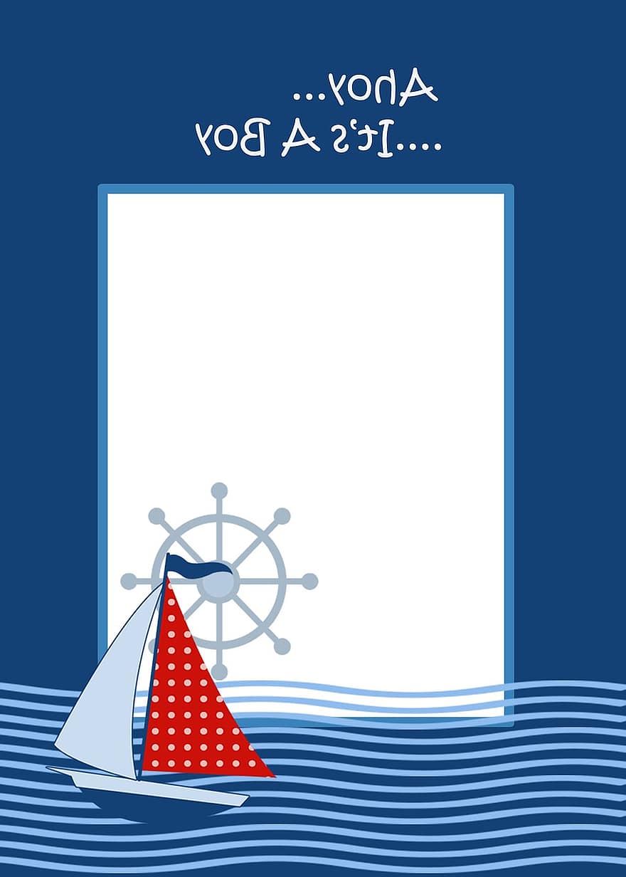 Ahoy-thema, Babyjongen uitnodigen, sjabloon, Aankondiging, blauw, jongen, boot