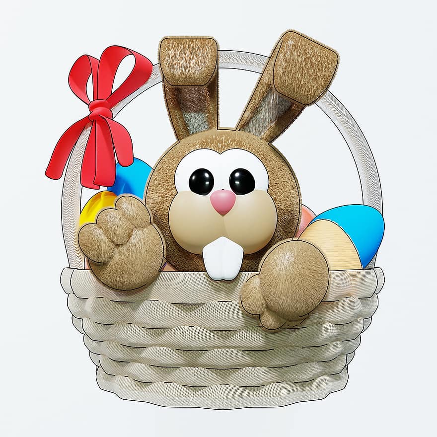 Великдень, зайчик, кролик, мультфільм, 3d, візуалізувати, чарівний, яйця