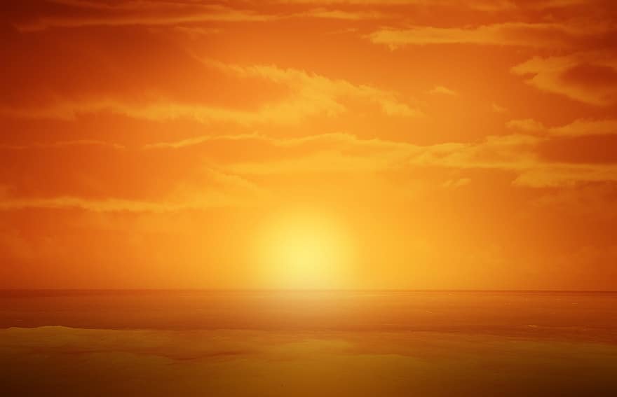 zachód słońca, słońce, Pomarańczowy, żółty, poświata, niebo